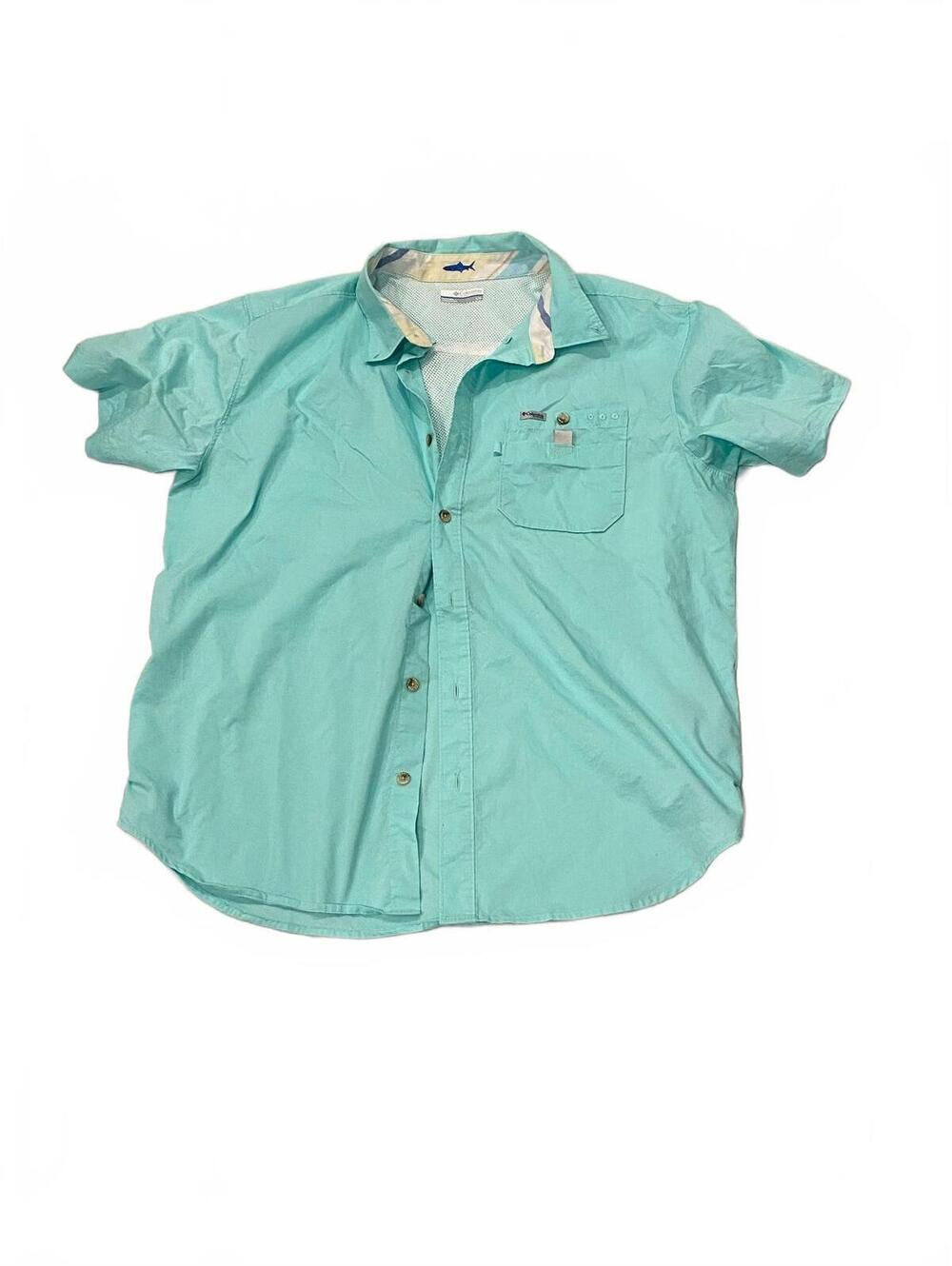 Columbia Men's Short Sleeve Fishing Shirt Light Blue Size L